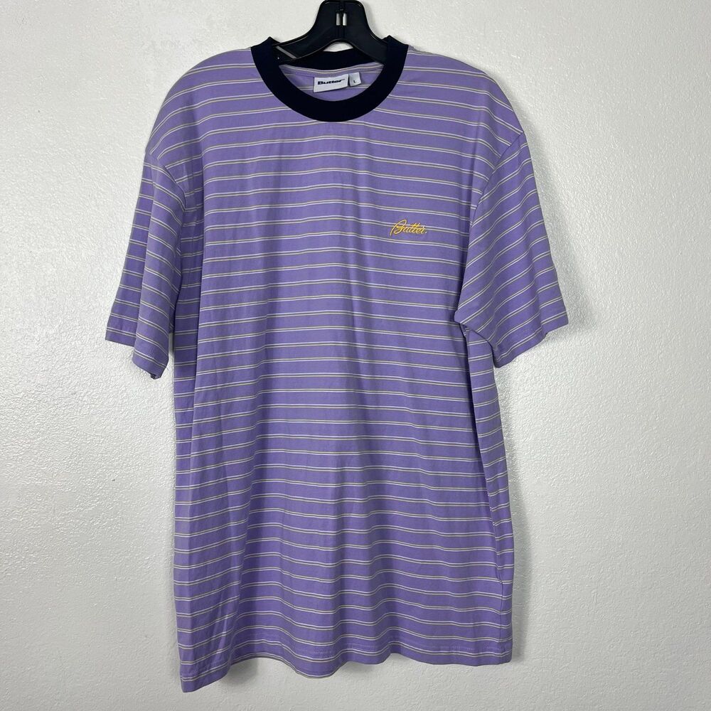 Butter Purple Yellow Stripe T-Shirt Size Large